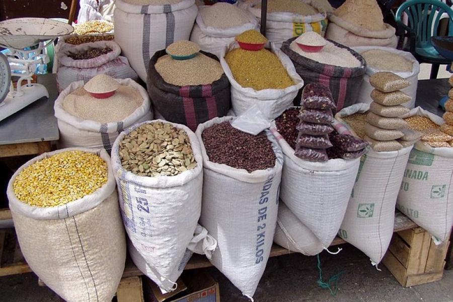 Grains in sacs on display, Otavalo Market