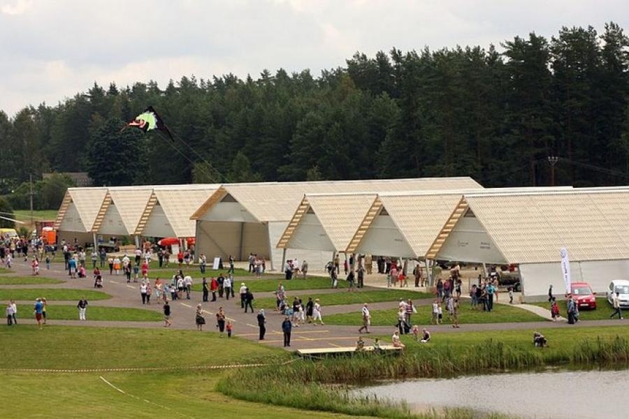 Visitors outside the outer hangars, Estonian Aviation Museum