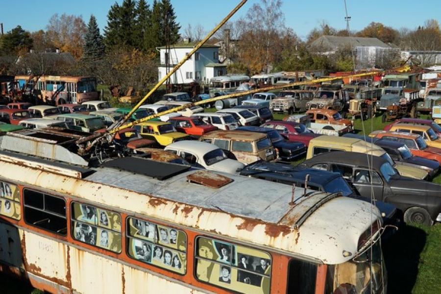 Yard view full of old and vintage vehicles, Järva-Jaani Old Vehicles Refuge, Estonia