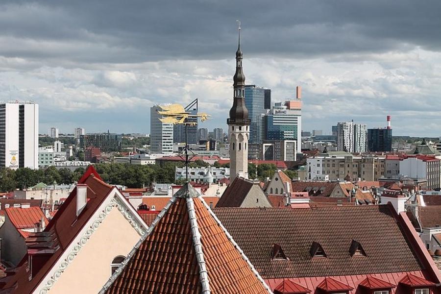 Old and new architecture juxtaposed, Old Tallinn, Estonia