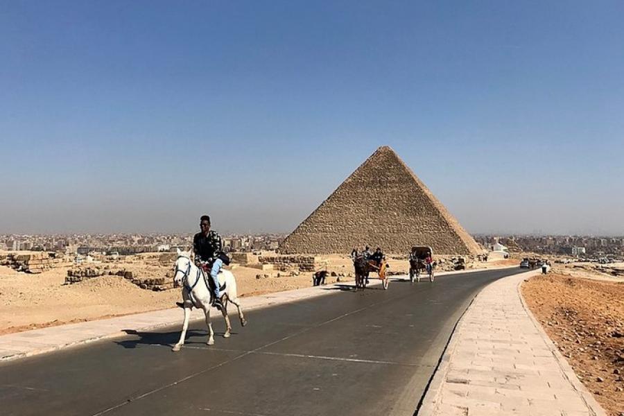 Local road to the Pyramids of Giza, Egypt