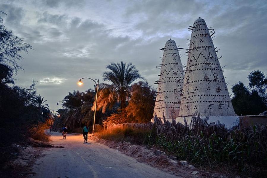 Evening lights on local road, Siwa Oasis, Egypt