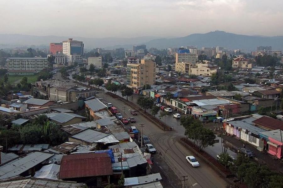 Oblique aerial view of a neighbourhood, Addis Ababa, Ethiopia