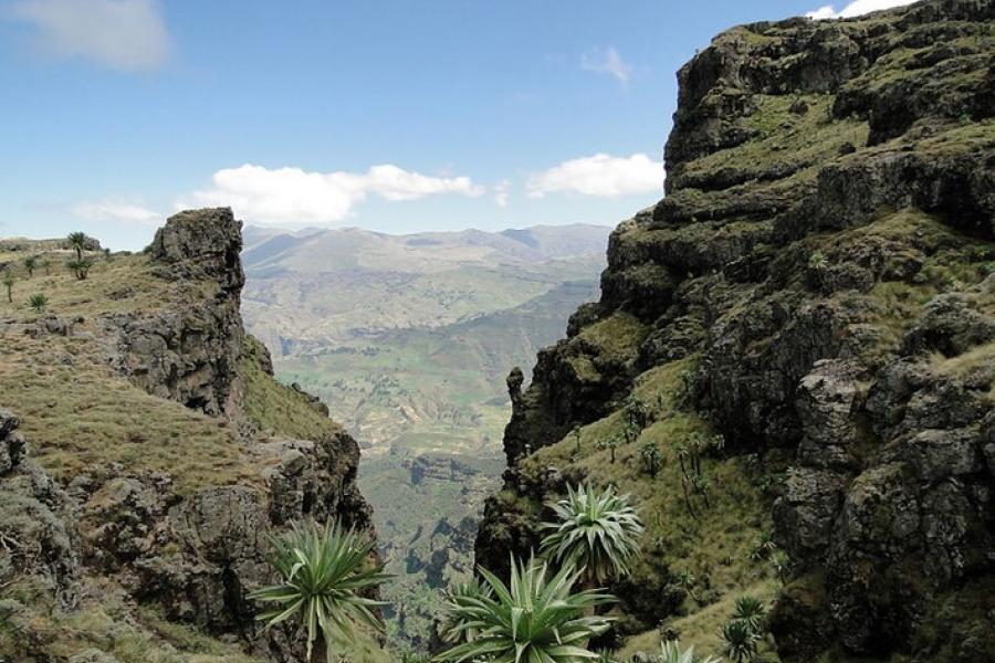 View between cliff gap, Simien Mountains National Park