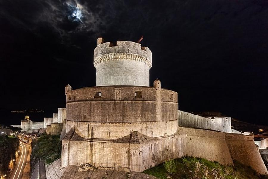 Night view of old city wall, Dubrovnik, Croatia