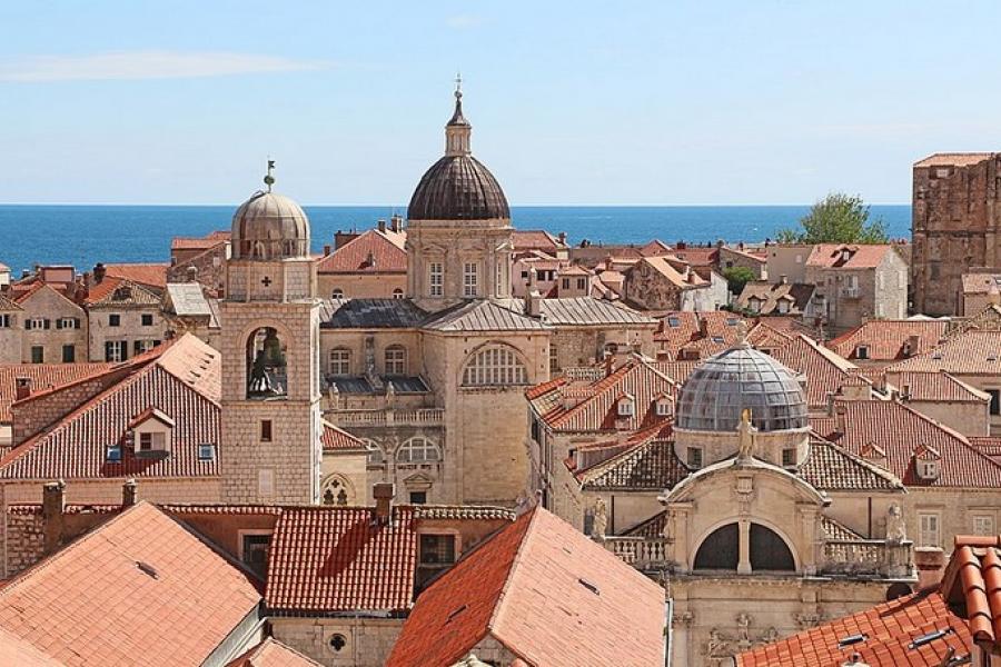 Rooftops and three architectural domes, Dubrovnik, Croatia