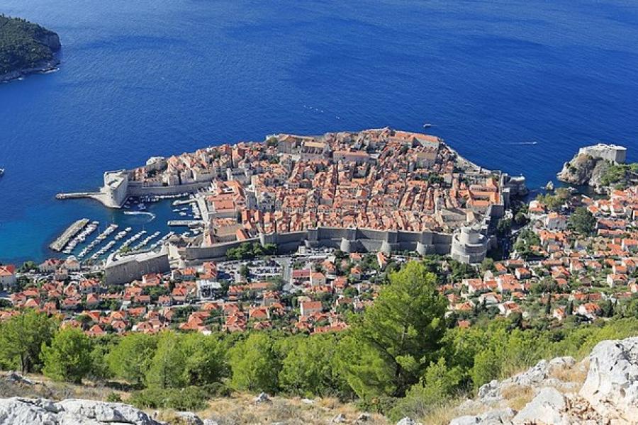 Aerial of the walled city of Dubrovnik, Croatia