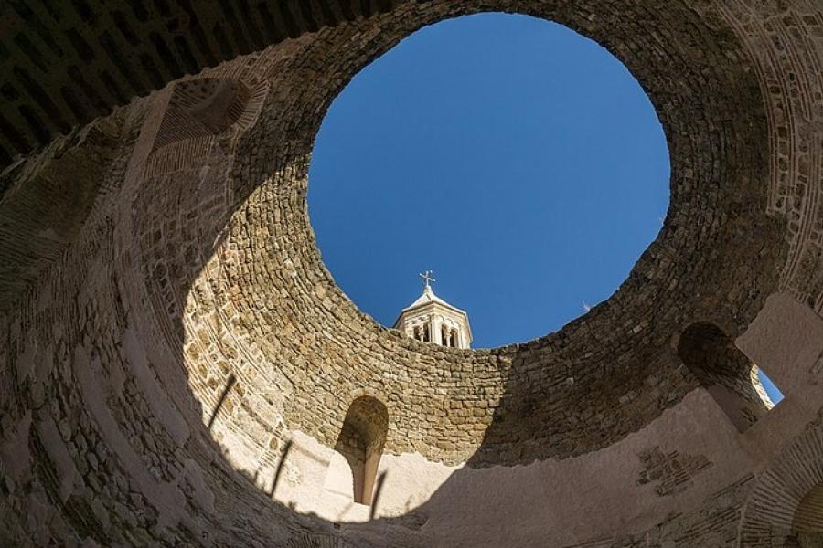 View of the sky from the vestibule of a cathedral bell tower, Split, Croatia