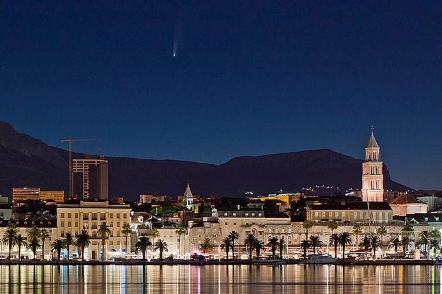 Waterfront night relfections, Split, Croatia