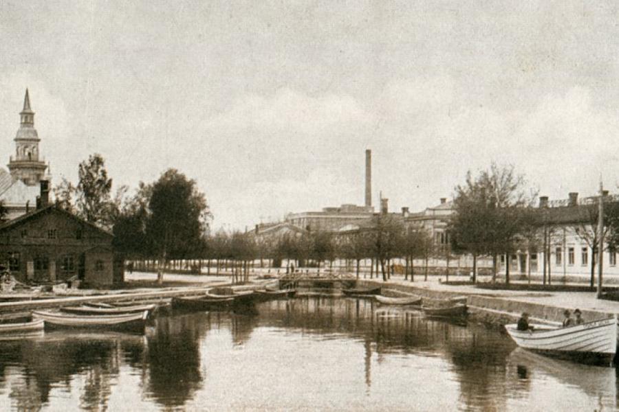 Vintage image of a canal, Old Rauma