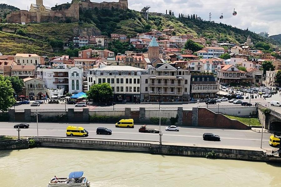 Modern day Tbilisi, waterfront.