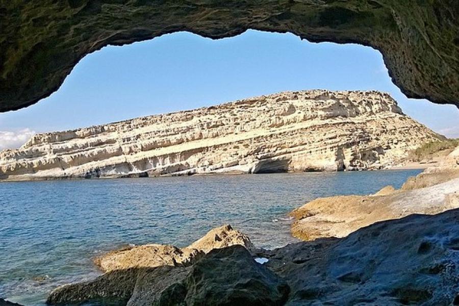 View from the Matala Caves to cliffs, Greece