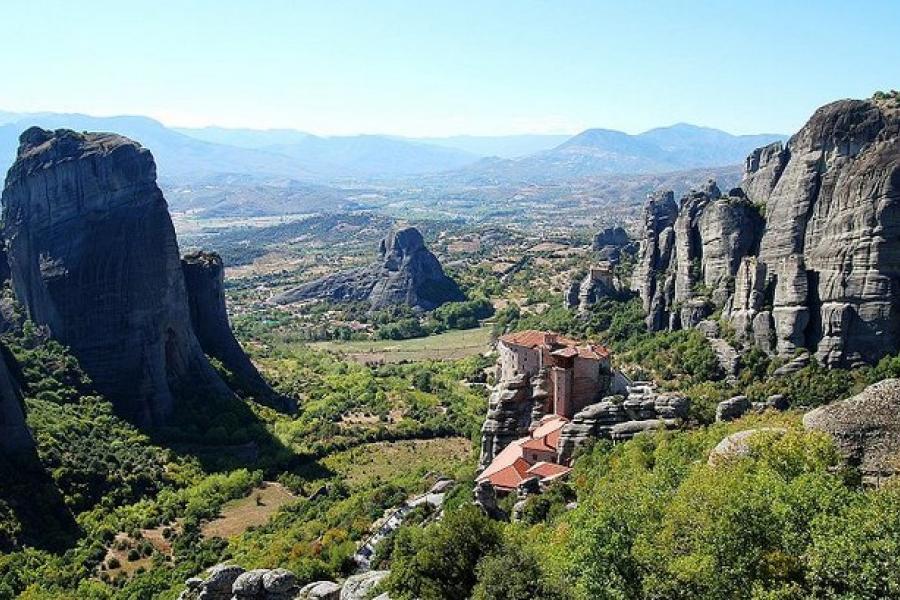 Vista view of Meteora and monasteries, Greece