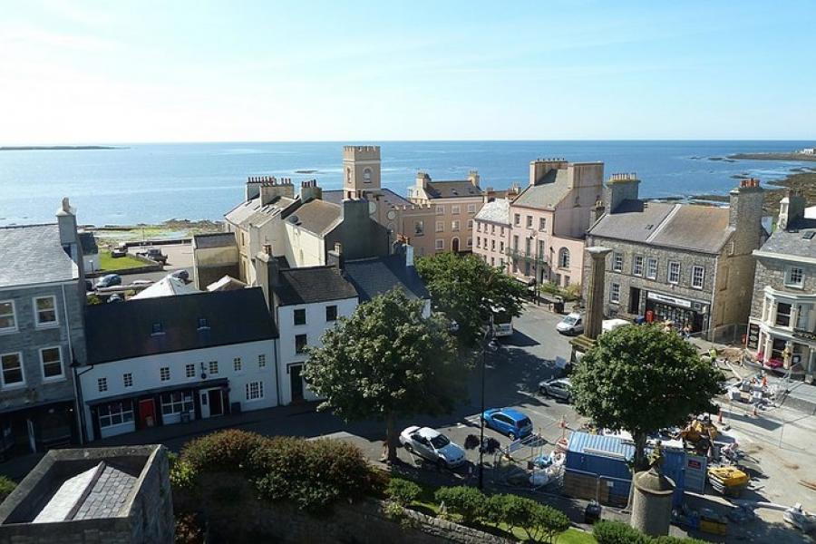 Isle of Man - Vista of a coastal town, looking toward the water.