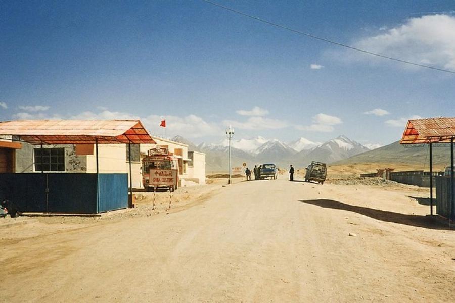 Karakoram Highway - A wide dusty road at the checkpoint at Khunjerab Pass, between Pakistan and China.