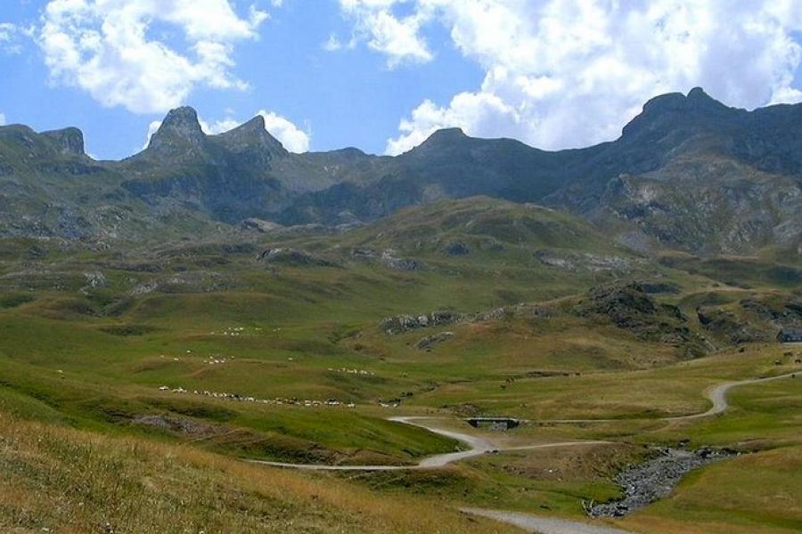 Pyrenees - Mountain plains with a winding road cutting through the landscape.