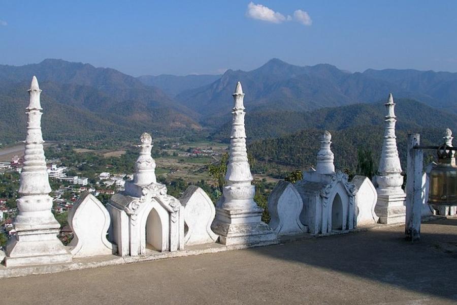 Mae Hong Son Loop, Thailand - Intricate and architectural white stupas.